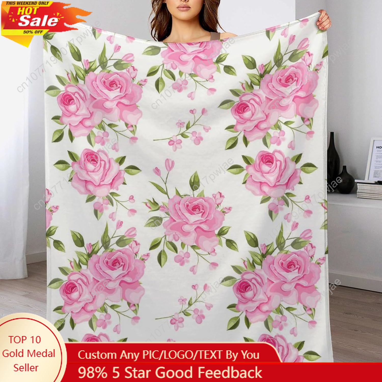 Home Of Textiles - Одеяло с розовым цветком, цветочный декор,
